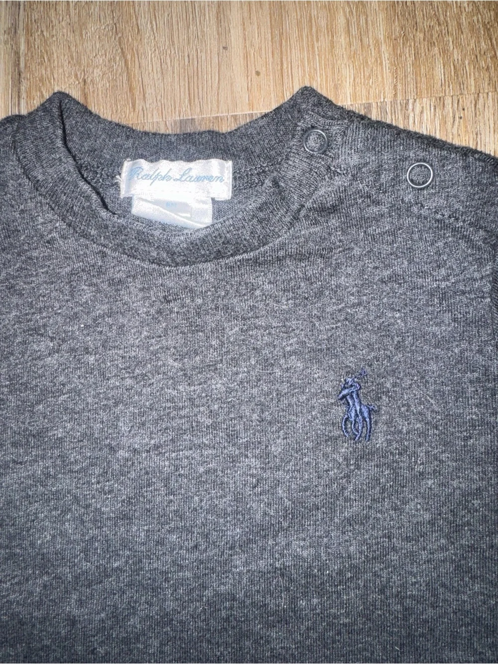 Ralph Lauren Gray Crewneck T-Shirt Embroidered Pony Logo Size 6 Months